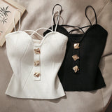 Women's Sexy Knitted Tops Summer Vest French Style Cross-knit Suspender Female White Black Camisole Tank Top Spaghetti Strap