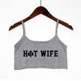 New Fashion Sexy Crop Top HOT WIFE Letters Print Summer Women's Sexy Elastic Cotton Camis Sleeveless Short Tank Top Bar Women