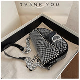 Women's Bag 2024 Trend High-Grade Thick Chain Bright Diamond Luxury Designer Crossbody Bags Free Shipping Fashion Saddle Bag