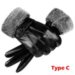 1 Pair High Quality Full Finger Black Riding Gloves  Men PU Leather Glove Winter Warm Touch Screen Gloves