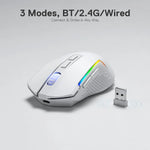 Redragon M693 Wireless/Wired BT & 2.4G Bluetooth Gaming 8000 DPI Mouse 3-Mode Connection RGB Backlight for PC/Mac/Laptop， White