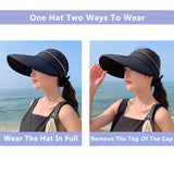 Women's Summer Hat Removable Cap Top with Zipper Empty Top Hat Cycilng Anti-UV Sun Hats Ladies Foldable Big Brim Hat Visor Caps