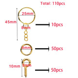 110/220pcs/Set Keychain Open Jump Rings Eye Pins Jewelry Making Accessories Kits for DIY Epoxy Resin Key Chain Key Ring Pendants