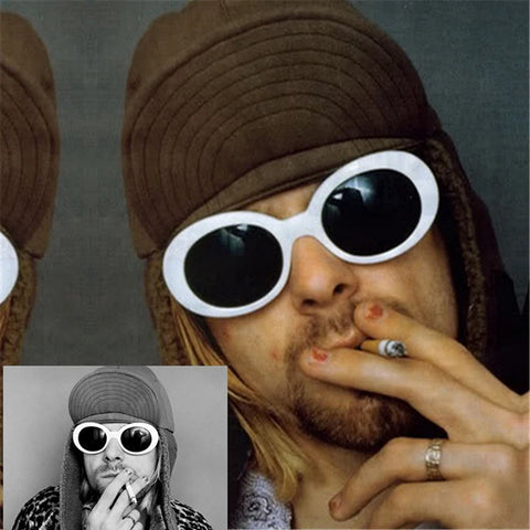 YOOSKE Clout Goggles Kurt Cobain Sunglasses Men Women Vintage Oval Sun Glasses UV400 Retro Female Male White Black Sunglass