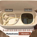 Women Trendy Photochromic Myopia Glasses Anti Blue Light Short Sighted Eyewear Finished Round Sunglasses Goggle Diopter 0~-4.0