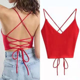 Women Summer Causal Top V-neck Knitted Sleeveless Adjustable Strap Tank Top Solid Sexy T-shirts