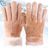 Women's Suede Leather Touchscreen Driving Glove Winter Warm Female Double Thick Plush Wrist Warm Cashmere Cute Cycling Mittens