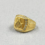 Masonic Ring Free Mason 316L Stainless Steel with rhinestone Freemasonry Ring Freemason Gold color For Men AG Jewelry Punk