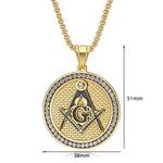 Hip Hop Iced Out Masonic Symbol Pendant Necklaces Male Gold Color Stainless Steel Round Freemason Necklace For Men Jewelry Gift