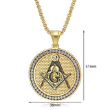 Hip Hop Iced Out Masonic Symbol Pendant Necklaces Male Gold Color Stainless Steel Round Freemason Necklace For Men Jewelry Gift