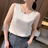 Women's T-Shirt, Silk Satin Vest, Suspender, Solid Color Suspender, Italian Fabric, Summer Sleeveless U-Neck, Sexy Basic Top