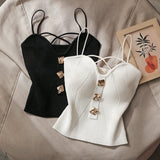 Women's Sexy Knitted Tops Summer Vest French Style Cross-knit Suspender Female White Black Camisole Tank Top Spaghetti Strap