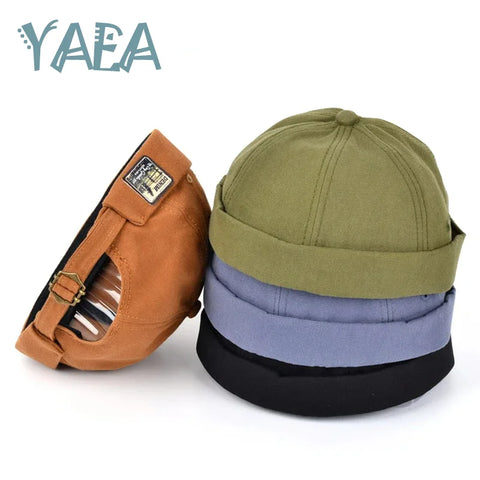 YAEA Hip Hop Beanie Skullcap Cotton Melon Cap Women Men Trendy Adjustable Rolled Cuff Retro Beanie Hat Portable Street Style Hat