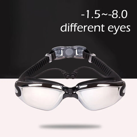 -1.5 To -8.0 Adult Myopia Silicone HD Electroplated Anti Fog Swimming Goggles Eyewear Custom Different Degree For Left Right Eye