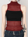 Yedinas Hotsweet Patchwork Turtleneck Knitted Vest Tank Top Women Sleeveless Gothic 2023 Summer Y2k Hollow Out Top Feminino Chic