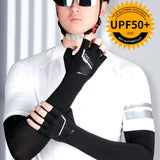 1Pair Summer UV Sun Protection Arm Cover for Men & Women, UPF 50 Ice Silk Compression Cooling Long Sleeves Gloves Outdoor Sport