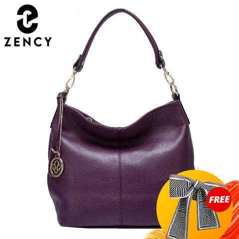 Zency Charm Purple Women Shoulder Bag 100% Genuine Leather Hobos Fashion Lady Messenger Crossbody Purse Elegant Female Handbag