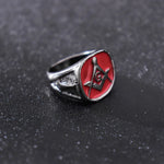 New Retro Letters AG Masonic Pattern Ring Men's Ring Fashion Black Red Metal Masonic Ring Accessories Party Jewelry