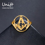 Unift Hollow Masonic Freemason Rings for Women Men Stainless Steel Oval Finger Ring Punk Fashion Party Male Jewelry Gold Plated