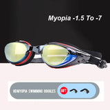 -1.5 To -7 Myopia Adult Men Women Silicone HD Clear Or Electroplated Anti Fog Swimming Glasses Anti-Uv Swim Eyewear Goggles