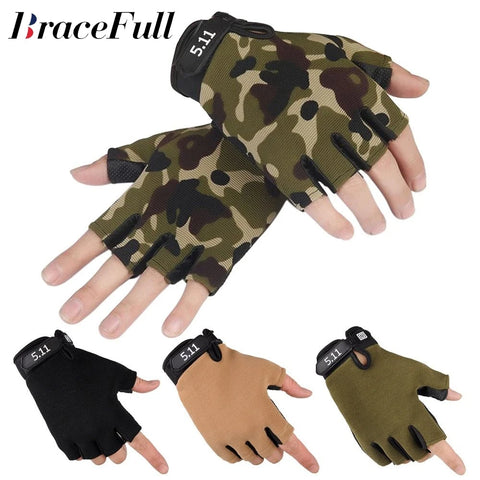 1 Pair Fingerless Camo Gloves Cycling Bike Sports Gloves for Men and Women Half Finger Anti-Slip Breathable Camouflage Mittens