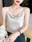 Tank Tops 2024 Spaghetti Strap Top Women Halter V Neck Basic White Cami Sleeveless Satin Silk Tank Tops Women'S Summer Camisole