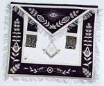 MASONIC MASTER MASON HAND EMBROIDERED PURPLE G SILVER BULLION & FRINGE APRON - Zest4Canada 