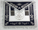 Masonic Apron Past Master Navy Blue Hand Embroidery Silver Fringe & Special Features Case - Zest4Canada 