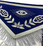 Hand Embroidered Masonic Past Master Mason Apron Royal Blue with Silver Bullion & Fringe - Zest4Canada 