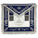 Hand Embroidered Masonic Past Master Mason Apron Royal Blue with Silver Bullion & Fringe - Zest4Canada 