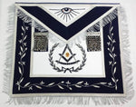 Masonic Hand Embroidered Past Master Navy Blue Apron with Silver Bullion & Fringe - 10CODE