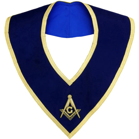 MASTER MASON BLUE LODGE COLLAR - DARK BLUE VELVET WITH SILVER BRAID BORDERS