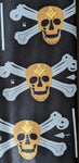 Masonic Black Neck Tie With  Bone  & Square Compass Gold G On Golden Skull