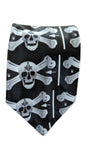 Masonic Black Neck Tie With Silver Bone  & Square Compass G on Skull