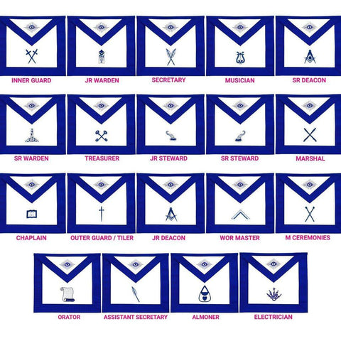 Masonic Blue Lodge Officers Aprons Variations - Set of 19 - Zest4Canada 