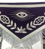 Masonic Blue Lodge Past Master Silver Handmade Embroidery Apron Purple Velvet - 10CODE