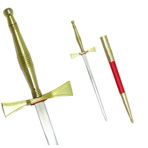 Masonic Dagger with Gold Hilt and Red Scabbard + Free Case - Zest4Canada 