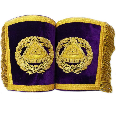 Masonic Gauntlets Cuffs - Grand Master Bullion Embroidered With Fringe - Purple - Zest4Canada 