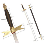Masonic Knights Templar Sword with Black Gold Hilt and Black Scabbard 35 3/4" + Free Case - Zest4Canada 