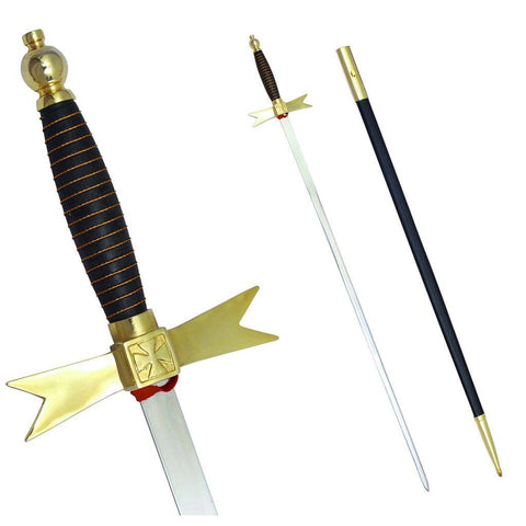 Masonic Knights Templar Sword with Black Gold Hilt and Black Scabbard 35 3/4" + Free Case - Zest4Canada 