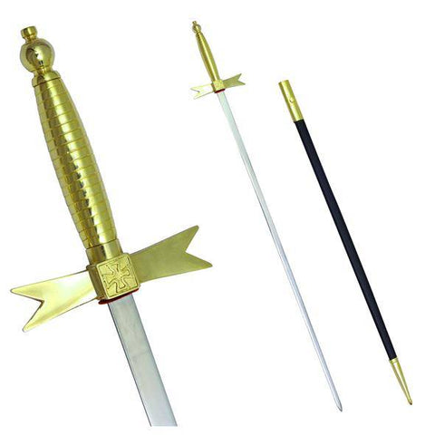 Masonic Knights Templar Sword with Gold Hilt and Black Scabbard 35 3/4" + Free Case - Zest4Canada 