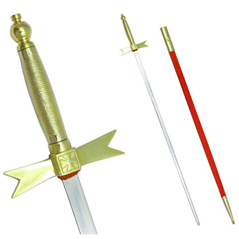 Masonic Knights Templar Sword with Gold Hilt and Red Scabbard 35 3/4" + Free Case - Zest4Canada 