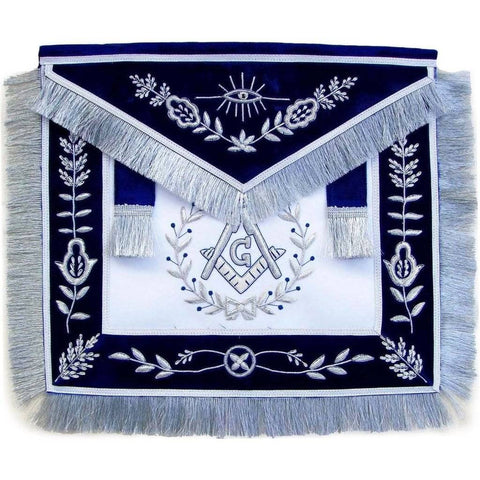 Masonic Master Mason Apron Silver Bullion Hand Embroidered Vine Work - Zest4Canada 