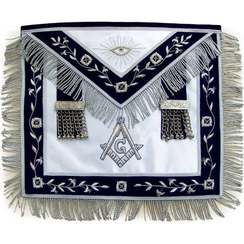 Masonic Master Mason Silver Bullion Hand Embroidered Apron Metal Tassels - Zest4Canada 