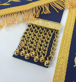 Masonic Apron Past Master Navy Blue Golden Embroidery & Fringe with Special Features Case - Zest4Canada 