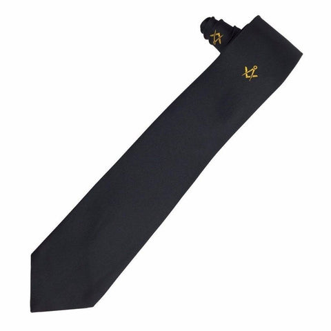 Masonic Regalia Masons Black Silk Tie with Gold embroidered Square Compass Logo - Zest4Canada 