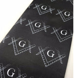 Masonic All Over Square Compass G Black Necktie