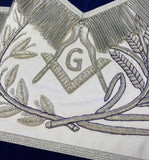 Master Mason Velvet Apron Silver Blue – Hand Embroidered 1